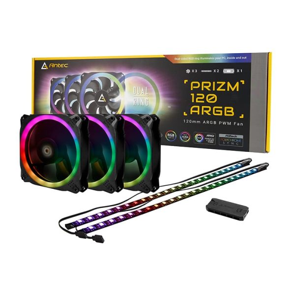 Antec PRIZM 120mm ARGB Case Fan 3 Pack with Controller & 2 LED Strips